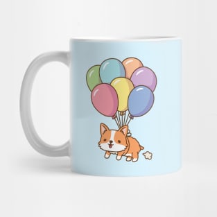 Cute Corgi Flying With Rainbow Balloons Mug